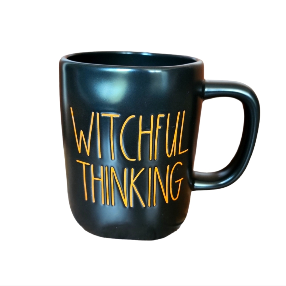 RAE DUNN | Matte Black Mug with "Witchful Thinking" in Orange Lettring